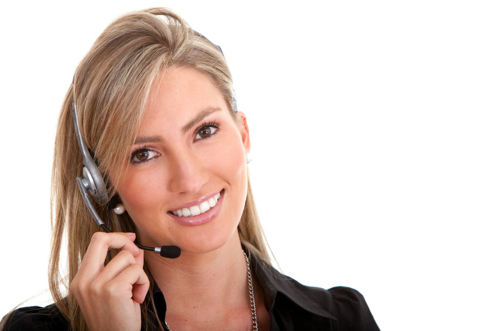 business customer support operator woman smiling - isolated